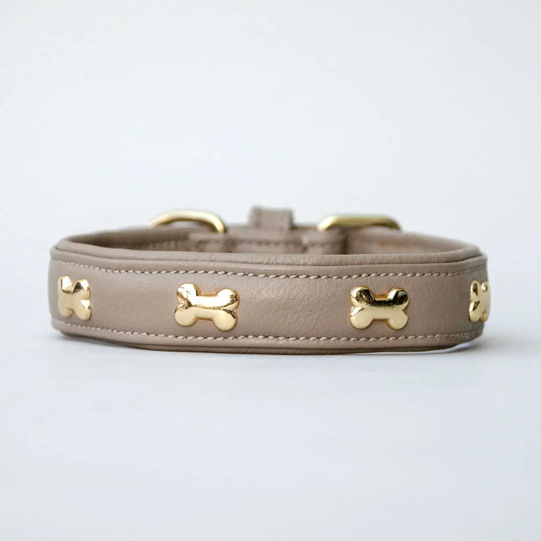 Halsband aus Nappaleder "Golden Bone" - Taupe 4legs.de