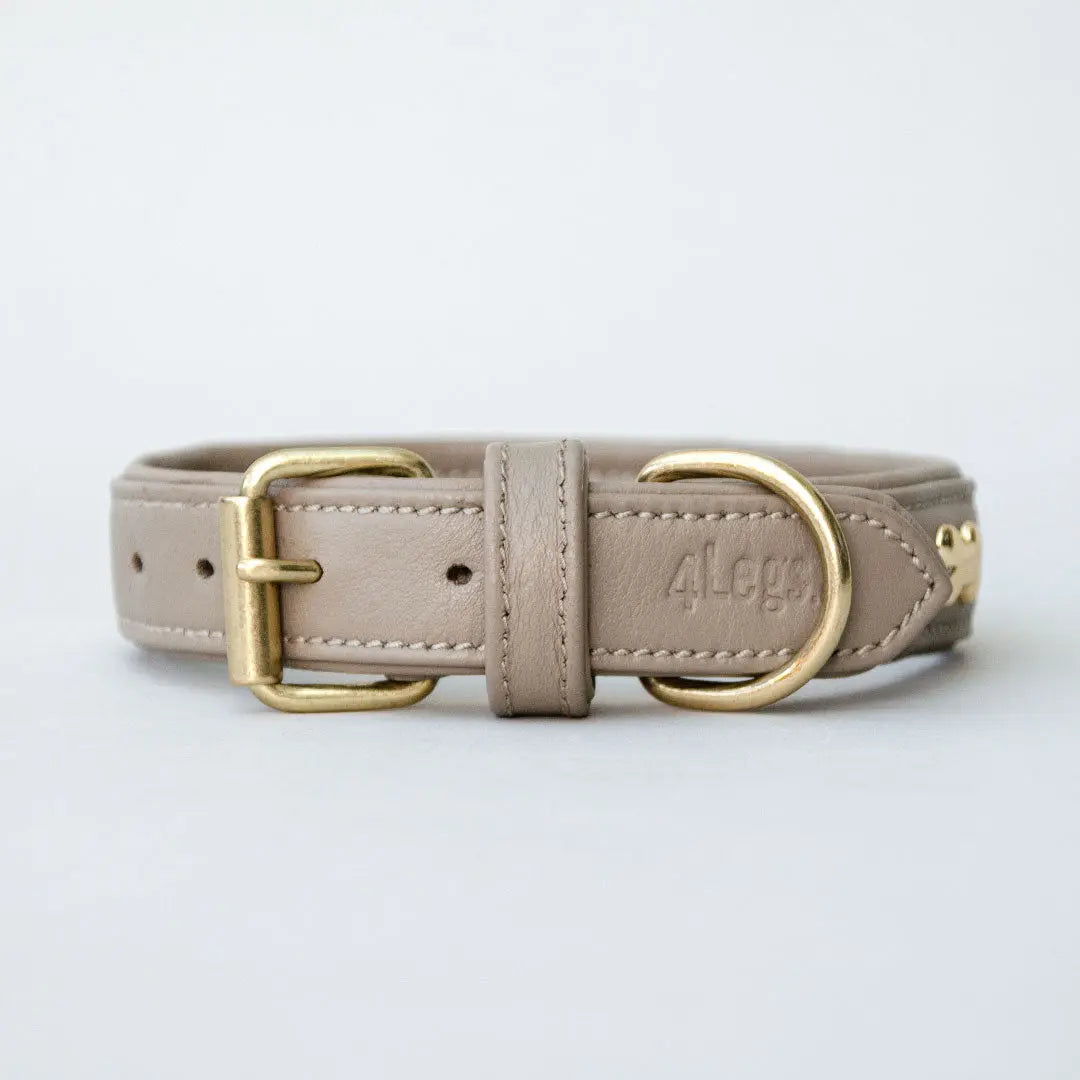 Halsband aus Nappaleder "Golden Bone" - Taupe 4legs.de