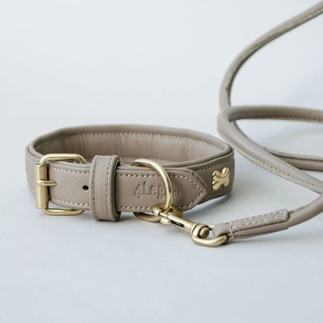 Halsband aus Nappaleder "Golden Bone" - Taupe 4legs.de