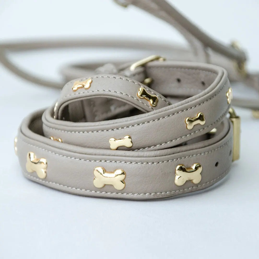 Halsband aus Nappaleder "Golden Bone" - Taupe 4legs.de