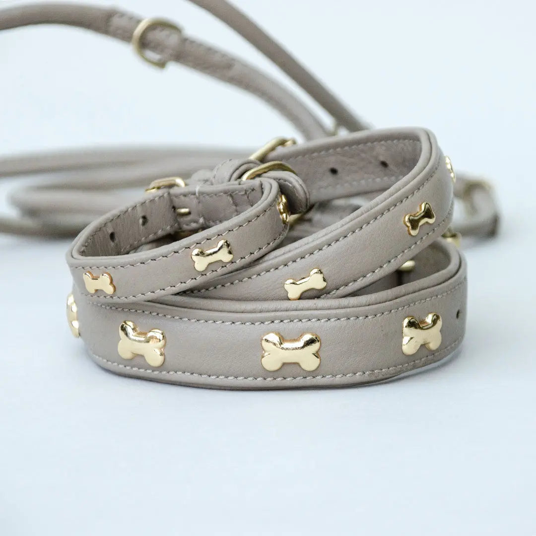 Halsband aus Nappaleder "Golden Bone" - Taupe 4legs.de