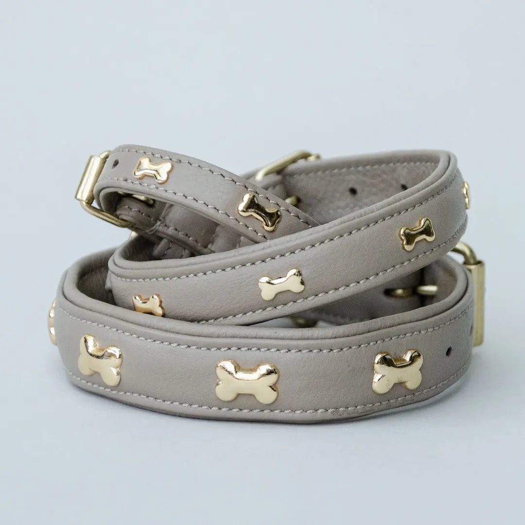 Halsband aus Nappaleder "Golden Bone" - Taupe 4legs.de