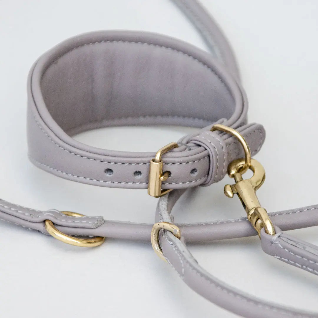 Halsband aus Nappaleder für Windhunde - "Nappa Greyhound" - grau 4legs.de