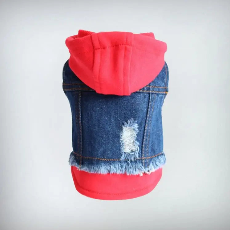 Hunde Jeansjacke mit Sweatshirt Details "Jeans-Hoodie red" 4legs.de