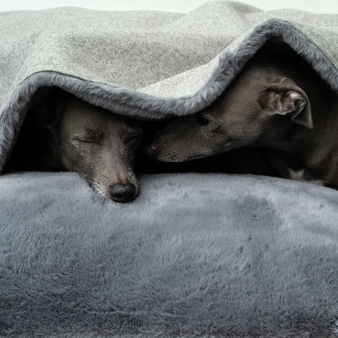 windhund schlafsack Hundeschlafsack "Hideaway" - Boston – Kuschelhöhle in Grau mit Hasenfellimitat