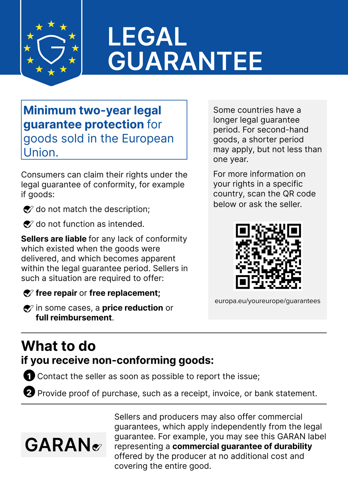 EU notice: legal guarantee of at least 2 years